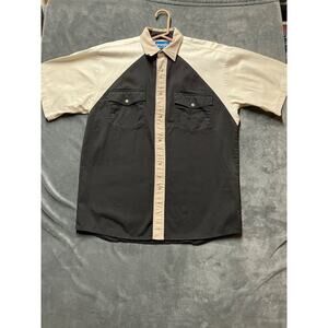 Wrangler Shirt Men’s M Black Cream Tan Vtg Pearl Snap Cowboy Colorblock